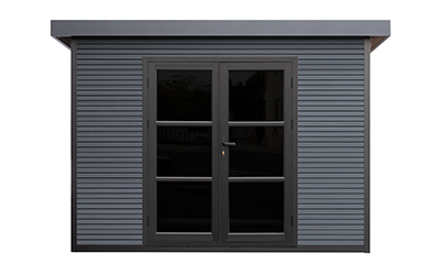 Die Aluminiumtür des WPC Rencurel Gartenhauses