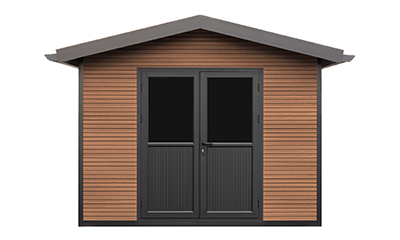 Die Aluminiumtür des WPC Vassieux Gartenhauses